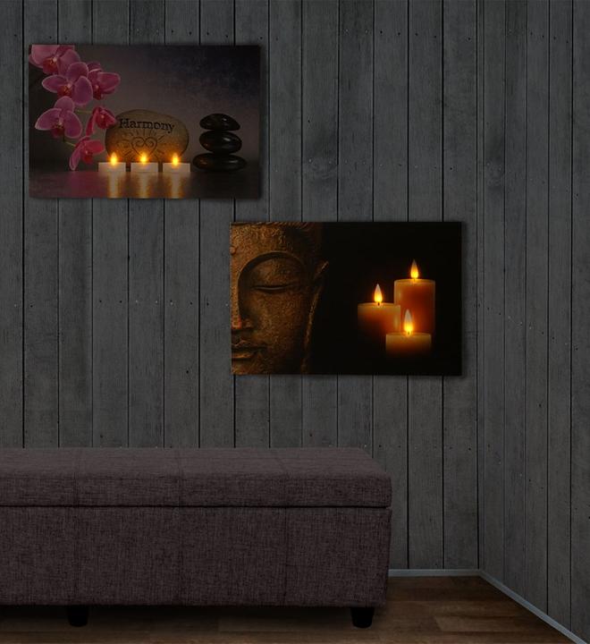 Immagine prodotto Swisshandel24 2x LED quadro illuminato da parete 60x40cm, timer - Buddha + sfarfallio (60 x 40 cm)