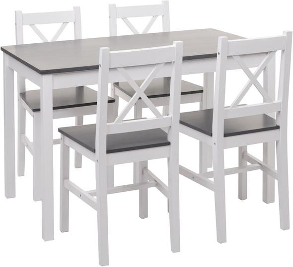 Produktbild Swisshandel24 Esszimmer-Set HWC-F77, Sitzgruppe Esszimmergruppe, Massiv-Holz Landhaus 110cm weiss-grau