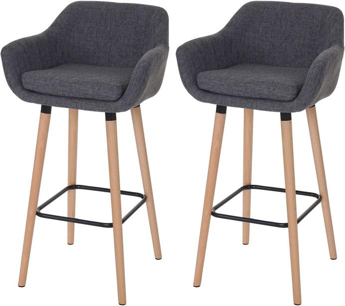Produktbild Swisshandel24 2x Barhocker Malmö, Barstuhl Tresenhocker - Textil, grau