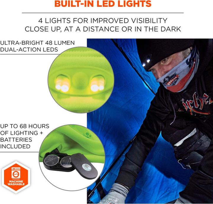 Actual product image Ergodyne Fleece cap N-Ferno 6804, with 4 LEDs, lime (One size)