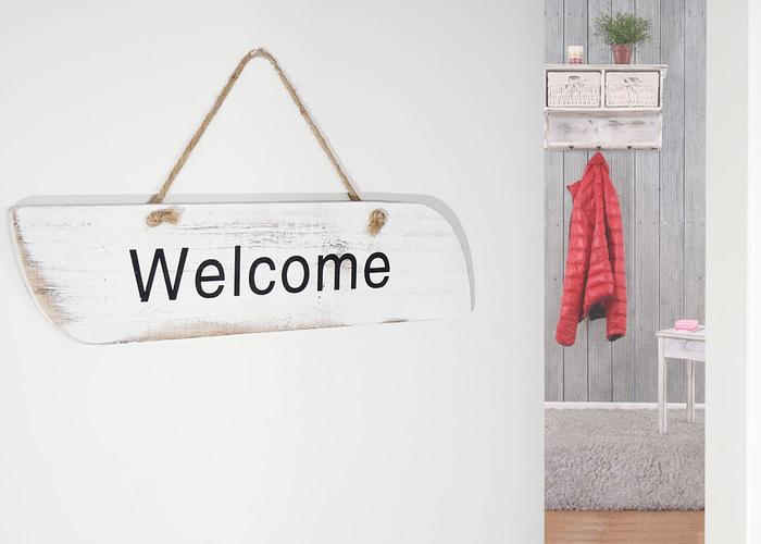 Image du produit Swisshandel24 Panneau mural Welcome, panneau décoratif en bois, look shabby 10x43x1cm blanc (10.5 x 43 x 1 cm)