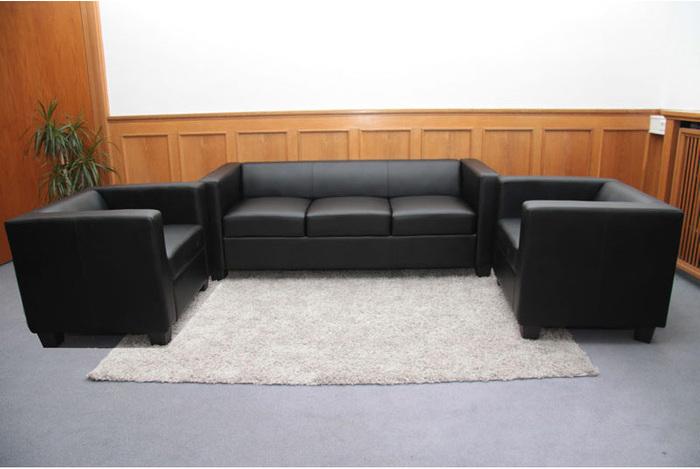 Produktbild Swisshandel24 3-1-1 Sofagarnitur Couchgarnitur Loungesofa Lille Leder - schwarz (3-Sitzer)