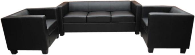 Produktbild Swisshandel24 3-1-1 Sofagarnitur Couchgarnitur Loungesofa Lille Leder - schwarz (3-Sitzer)