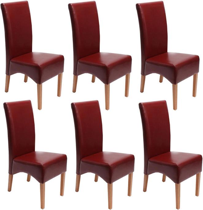 Produktbild Swisshandel24 6x Esszimmerstuhl Küchenstuhl Stuhl Latina, LEDER rot, helle Beine