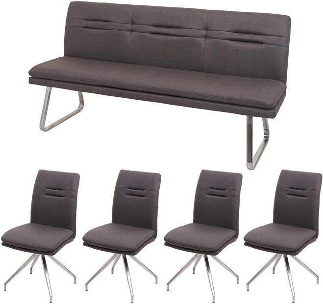 Produktbild Swisshandel24 Esszimmer-Set, Sitzgruppe Esszimmergruppe Esszimmergarnitur, Stoff/Textil Edelstahl gebürstet - grau