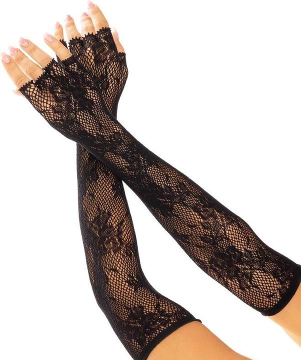 Leg Avenue Floral Network Fingerlose Handschuhe Schwarz (One Size)