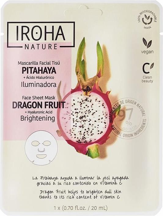 Iroha Nature Nature Brightening Face Sheet Mask Dragon Fruit + Hyaluronic Acid Illuminating Mask In A Sheet (20 ml)