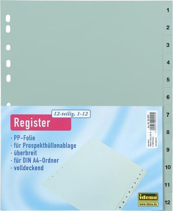 Actual product image Idena Plastic index A4 1 to 12 grey PP