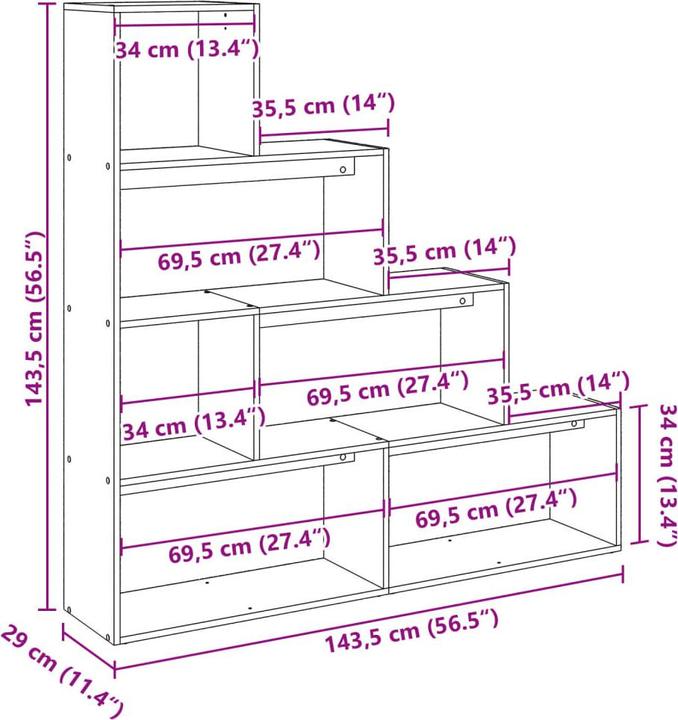 Nährwerte und Zutaten VidaXL Raumteiler Bücherregal Standregal Treppenregal Regal 4 Stufen Schwarz (29 x 143.5 x 143.5 cm)