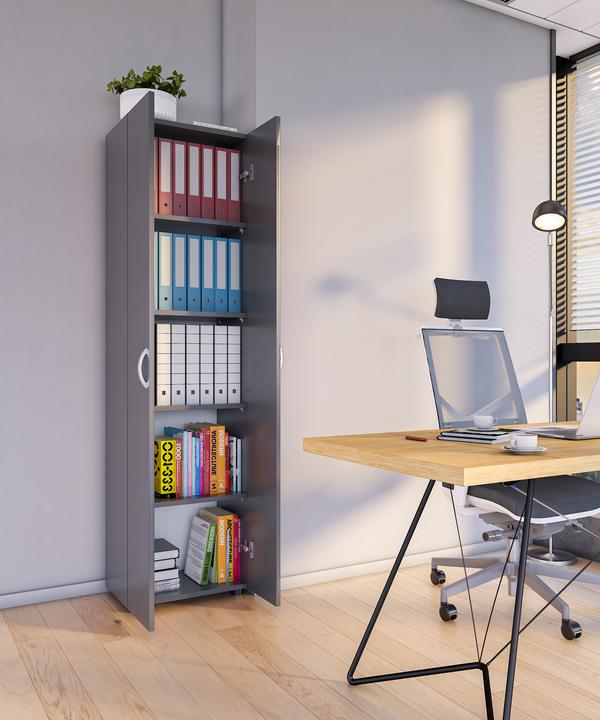 Produktbild VCM Büroschrank Bücher Ordner Aktenschrank Büromöbel Schrank Ulas 5-fach Drehtüren (49 x 34 x 178 cm)