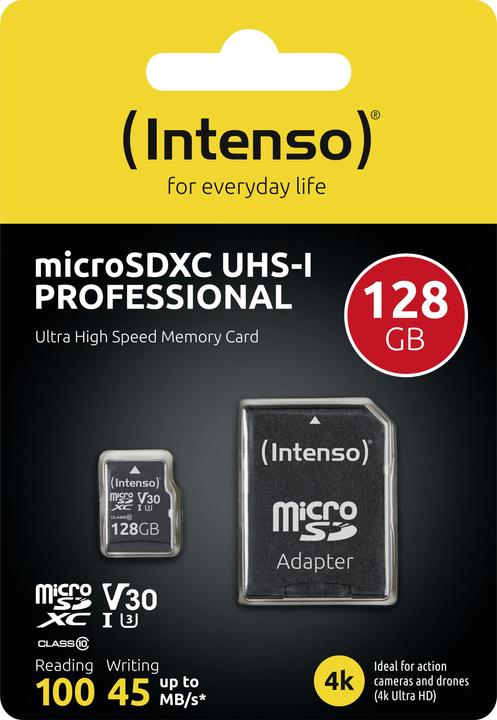 Immagine prodotto Intenso microSDXC 128GB classe 10 UHS-I professionale (128 GB, microSDXC, U3, UHS-I)