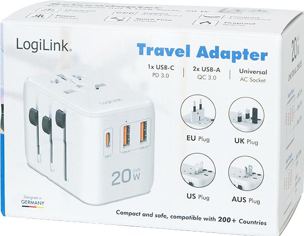 Actual product image LogiLink Universal-Reisenetzteil, 20 W (PD), 4x-Anschlüsse, feuerfest, weiss