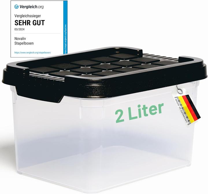 Produktbild Novaliv Aufbewahrungsbox mit Deckel klein 2 L Anthrazit Nestbar stapelbare Plastikbox mit Clipversch (2 l)