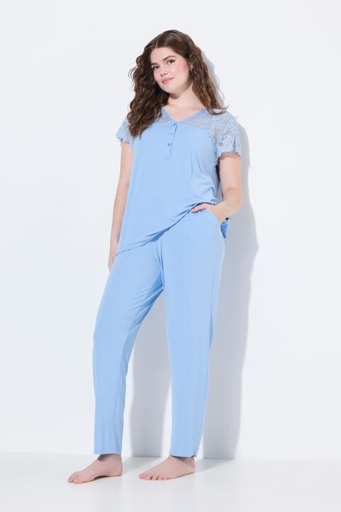 Produktbild Ulla Popken Pyjama, Spitze, V-Ausschnitt, Spitzen-Halbarm (62)