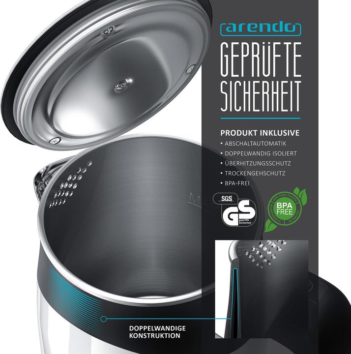 Produktbild Arendo Wasserkocher mit Temperatureinstellung & Warmhaltefunktion (0.50 l, EU-Stecker)