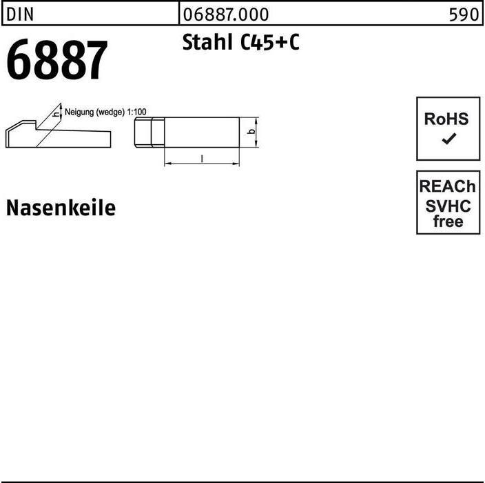 Produktbild Nasenkeil DIN 6887 12 x 8 x 100 Stahl C45+C (0.10 m)