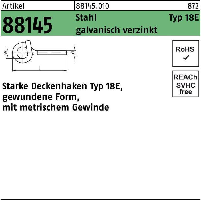 Produktbild Deckenhaken R 88145 Typ 18E M10 x 120 x 22 Stahl galvanisch verzinkt (0.12 m)