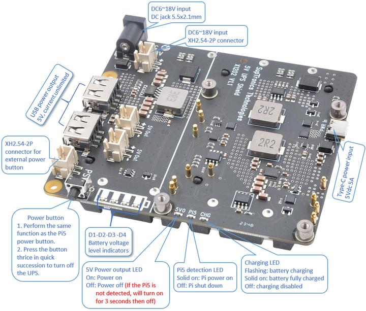 Immagine prodotto DFRobot Scheda batteria UPS HAT 5A 4x18650 per Raspberry Pi 5