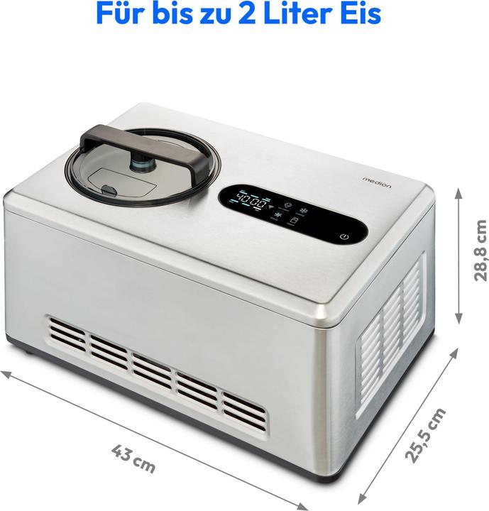 Produktbild Medion SMARTE SPEISEEISMASCHINE MD 12170 Smartphonesteuerung, Kapazität für 2 Liter Eis, HD LED-Display, he