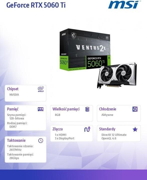 Actual product image MSI GeForce RTX 5060 Ti Ventus 2X OC Plus (8 GB)