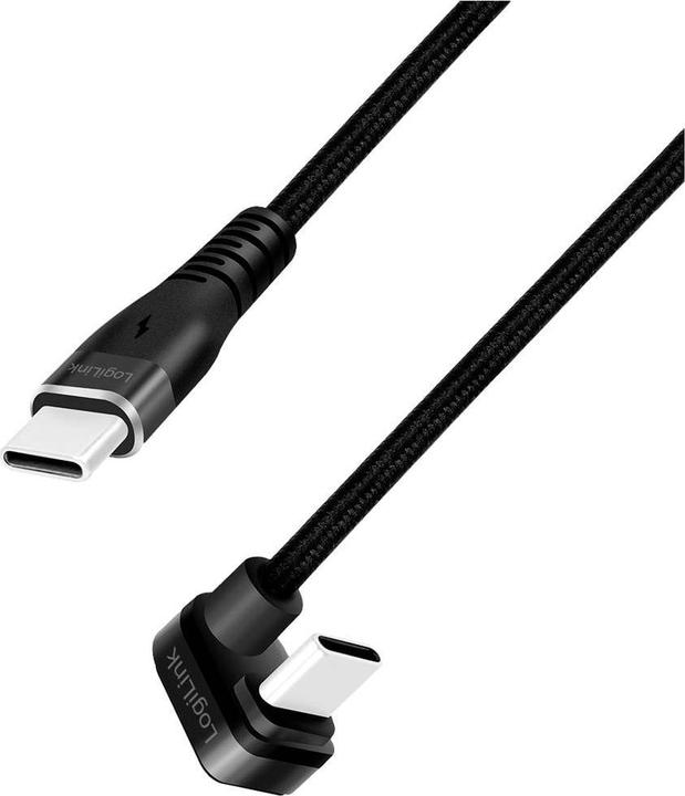 Immagine prodotto LogiLink Cavo USB 2.0 Type-C, da C/M 180° a USB-C/M, alluminio, nero, 2 m (2 m, USB 2.0, 60 W)
