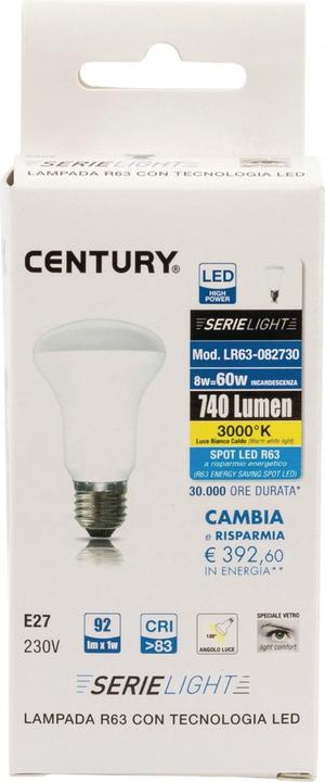 Image du produit Century Lampe LED E27 | R63 | 8 W | 806 lm | 3000 K | Blanc chaud | Lampe dépolie (E27, 8 W, 806 lm, 1 x, F)