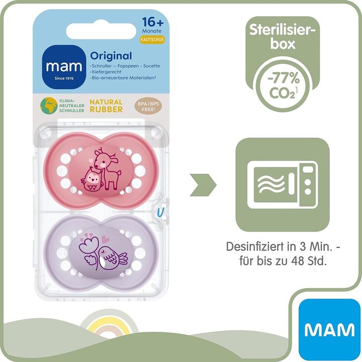 Produktbild MAM Original Kautschuk Schnuller 2 Stück, 6-16 Monate (2 x, 6 - 16 Monate)