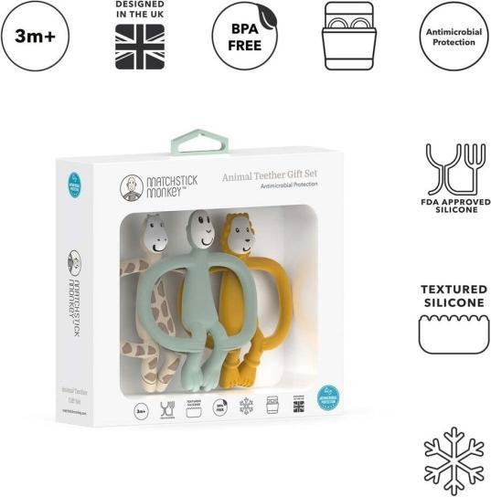Matchstick Monkey Gift set teething rings 3-pack - Ludo lion, Gigi giraffe & monkey