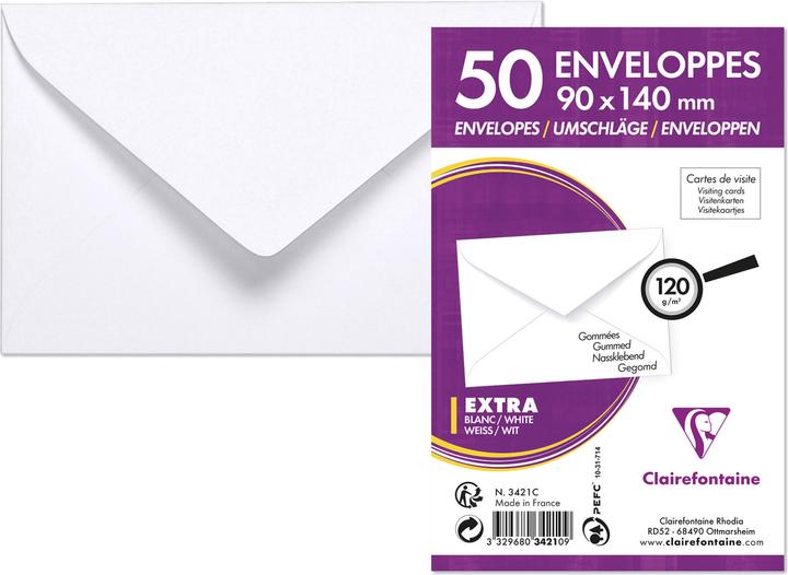 Actual product image Clairefontaine Business card envelopes, 90 x 140 mm, white (90 x 140 mm)