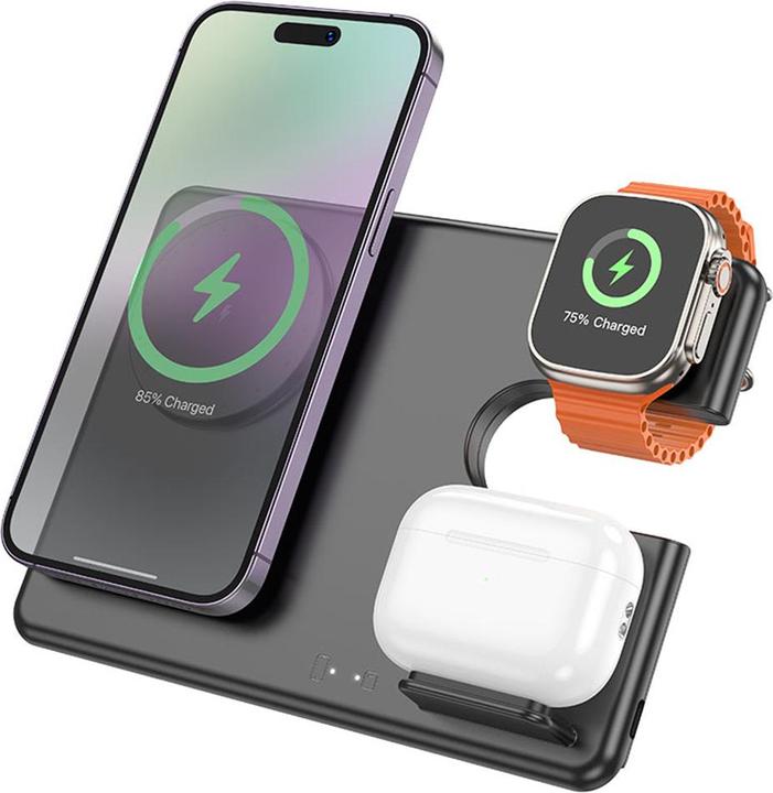 Immagine prodotto Hoco - Charging Station Geek (CQ1) - for Phone, Headset and Apple Watch, Type-C Input, 15W - Black (15 W)