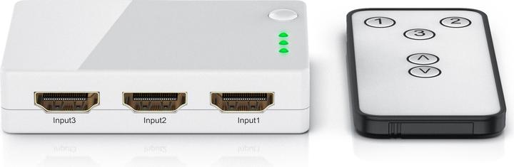 CSL 3 Port HDMI Switch, Audio / Video Verteiler mit Verstärker, 3D, Full HD, inkl. Fernbedienung, weiss