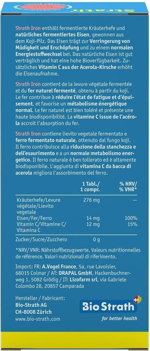 Nutritional values and ingredients Strath iron (1 Piece, Pills, 57 g)
