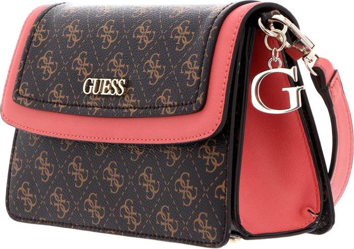 Actual product image Guess Camy, Synthetic Leather, 4G Logo, Textile Crossbody Bag, Coral/Brown