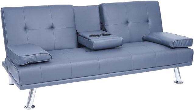 Swisshandel24 3er-Sofa, Couch Schlafsofa Gästebett, Tassenhalter verstellbar 97x166cm Kunstleder, dunkelblau (3-Sitzer)