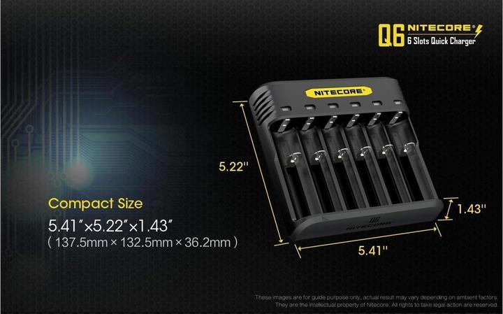 Immagine prodotto Nitecore Q6 6-Schacht-Ladegerät (1 pz., 14500, 16340, 18650, 26650, Accumulatore di carica elettrica)