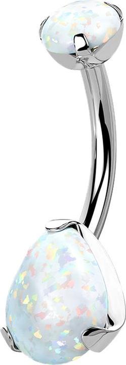 Star Piercing Banane silber mit Opal und Opal Tropfen weiss (Titan G23, ohne Messing)