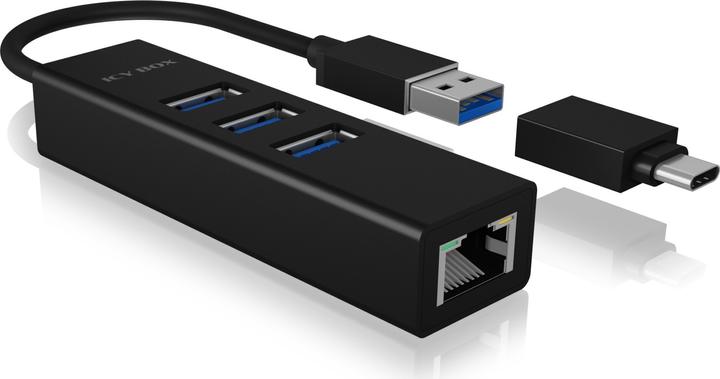 Produktbild Icy Box Hub IcyBox 4-Port IB-HUB1419-LAN USB 3.0 Hub & LAN-Adapter (USB-C, 4 Ports)