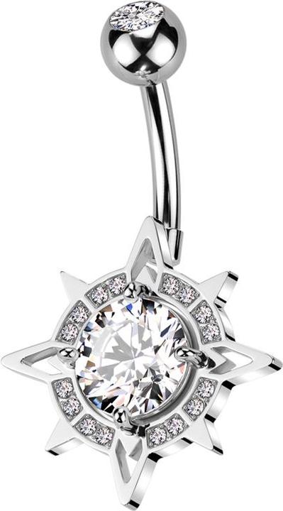 Produktbild Star Piercing Banane silber mit Kugel silber Kristall silber und Kompass Kristalle silber (Messing, Chirurgenstahl 316L)