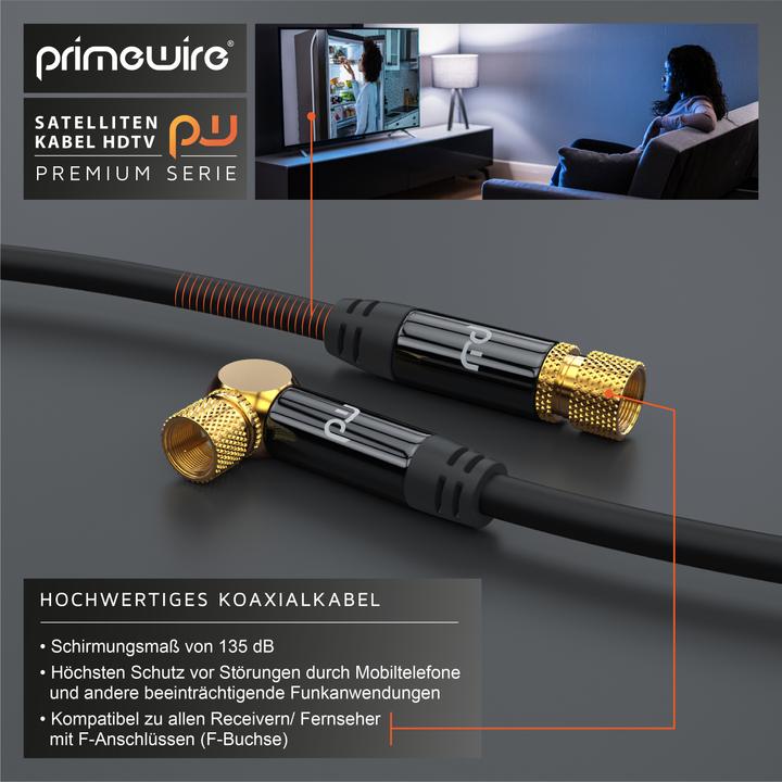 Actual product image Primewire SAT cable HDTV 90Â° angled - Premium SAT coaxial cable - TV Radio DVB-T DVB-C - 4-fold shielding (135 dB, Satellite cable)