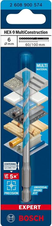 Produktbild Bosch Professional Zubehör EXPERT HEX-9 MultiConstruction Bohrer, 6 x 60 x 100 mm (6 Millimeter)
