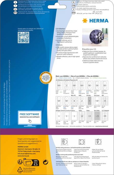 Produktbild HERMA Inkjet CD-Etiketten Maxi Ø Papier