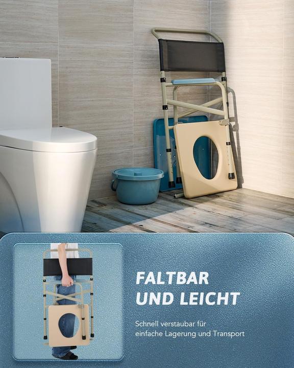 Actual product image Vonoya Höhenverstellbarer Toilettenstuhl mit Eimer und gepolsterter Sitzfläche, faltbar (Lavatory)