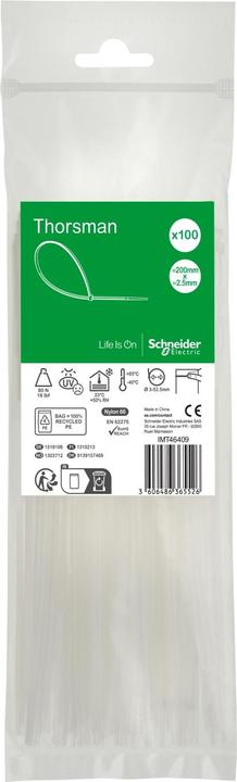 Produktbild Schneider Kabelbinder Thorsman, Abmessung: 200X2,5 mm, VPE=100 Stück Farbe: klar IMT46409 (Kunststoffkabelbinder, 200 mm, 100 Stk.)