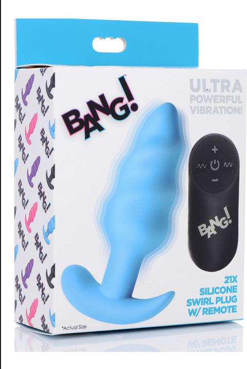 Actual product image XR Brands 21X Vibrating Silicone Swirl Butt Plug with Remote