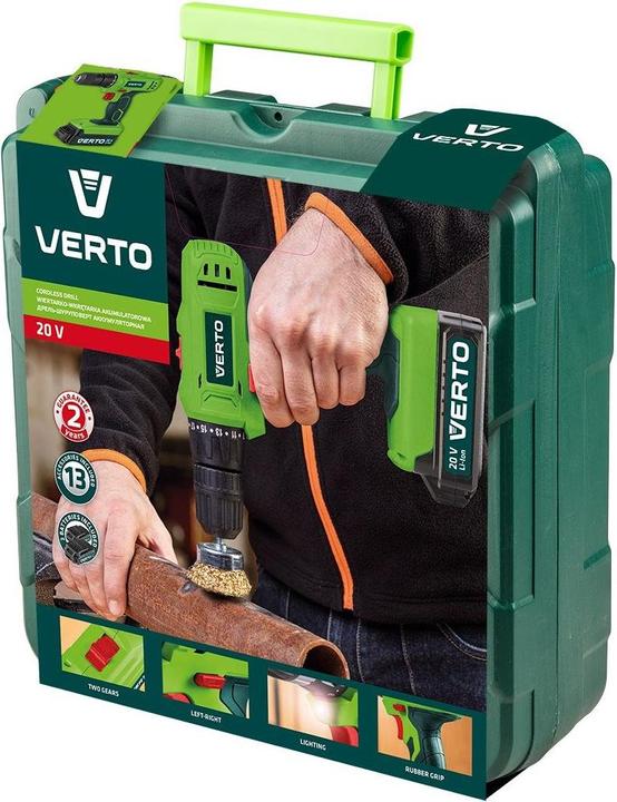 Actual product image Verto 50G291 20 V drill, 2 x 1.5 Ah battery (Rechargeable battery operated)