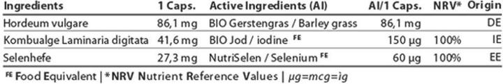 Nährwerte und Zutaten Energybalance Jod + NutriSelen (120 Stück, Kapseln, 24 g)