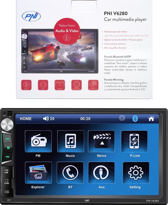 Produktbild PNI Auto-Multimedia-Player V6280 mit Touchscreen, Bluetooth-Funktion, Android/iOS USB Mirror Link-Fu (MirrorLink)