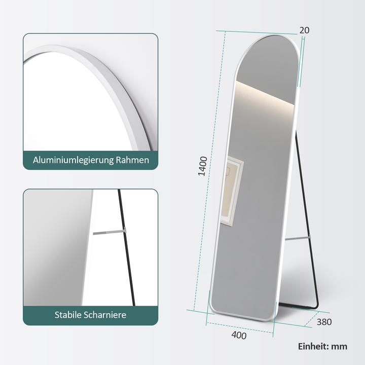 Produktbild Emke Bogen Standspiegel mit Rahmen aus Aluminium, 60*160cm, Weiss
