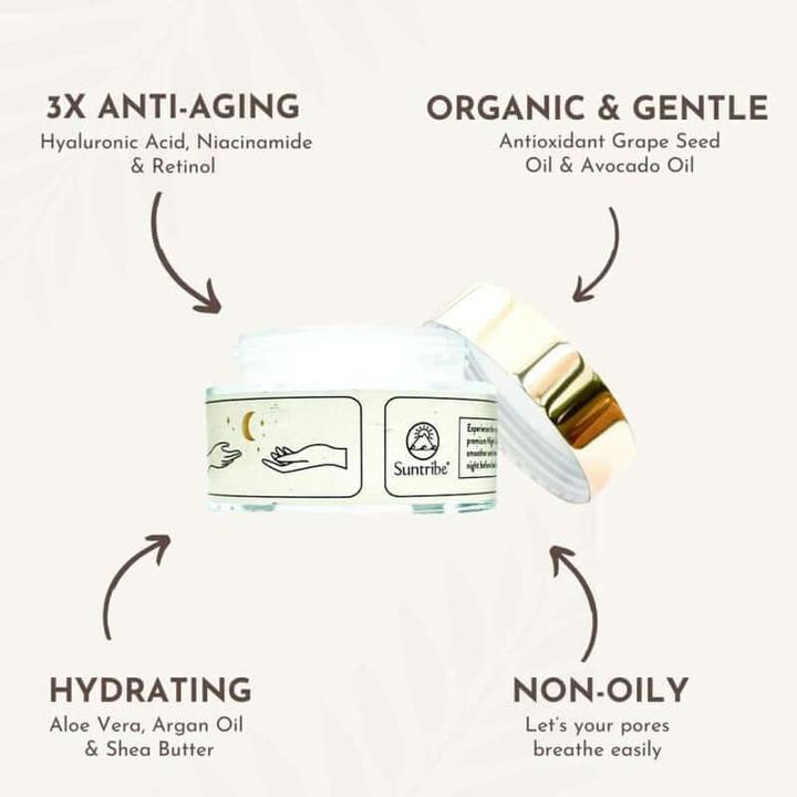 Image du produit Suntribe Bio-Nachtcreme Anti-Aging mit Hyaluronsäure, Retinol & Niacinamid (50 ml)