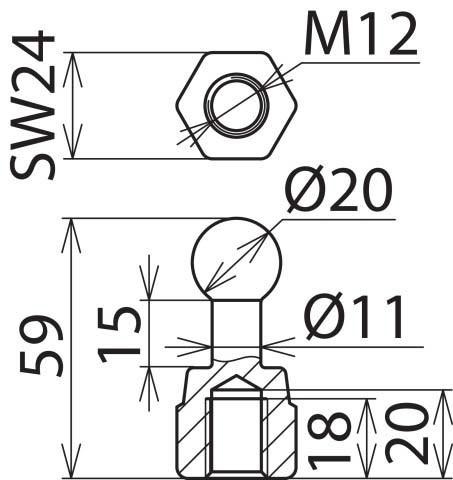 Produktbild Dehn Kugelfestpunkt D 20mm gerade